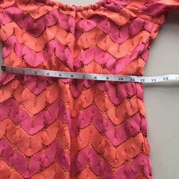 JUDITH March Orange Pink Chevron lace Dress medium - Picture 9 of 12